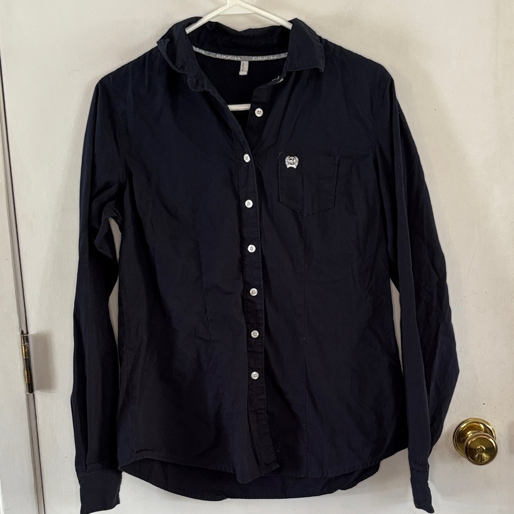 Cinch navy long sleeve button down western shirt Size Large